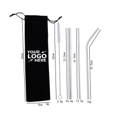 4 Pack Stainless Steel Straw Set With Pouch Brush